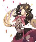  armor blonde_hair drill_hair elise_(fire_emblem_if) fire_emblem fire_emblem_if flat_chest flower gloves hairband hyakuhachi_(over3) long_hair looking_at_viewer open_mouth petals purple_eyes purple_hair rose smile twin_drills twintails white_flower white_rose 