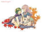  :d armor blue_eyes blush cape dress fire_emblem fire_emblem:_rekka_no_ken fire_emblem_heroes florina gloves green_eyes green_hair hairband highres long_hair multiple_girls nino_(fire_emblem) nishimura_(nianiamu) open_mouth pegasus_knight purple_hair purple_hairband short_hair smile thighhighs 