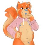  animal_genitalia anthro blue_nipples blue_nose blue_penis blue_tongue clothing fur looking_at_viewer male mammal meme nipples orange_fur partially_sheathed penis penis_tip precum red_panda shark_(sharkall) sharkall sheath tongue tongue_out twitter_hoodie 