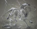  2018 ambiguous_gender dragon equine feral hair hooves horn hybrid kirin mammal rhyu scales solo standing traditional_media_(artwork) unicorn white_hair 