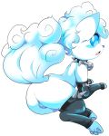  3_toes alolan_vulpix alpha_channel armwear bell blue_eyes blue_nose butt clothed clothed_feral clothing collar ears_up elbow_gloves female feral fur gloves legwear looking_back nintendo open_mouth pok&eacute;mon pok&eacute;mon_(species) pussy rear_view regional_variant simple_background snout solo spiked_armband spiked_collar spikes stockings thigh_highs toes tongue video_games vulpix wanwanwabi white_fur 