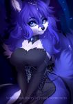  2018 anthro blue_eyes blue_fur breasts canine clothed clothing digital_media_(artwork) eyebrows eyelashes female fully_clothed fur looking_at_viewer lucia_(character) mammal nitricacid solo wolf 