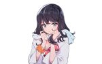  blue_eyes bow long_hair orange_scrunchie red_bow rimsuk school_uniform scrunchie shirt ssss.gridman takarada_rikka towel upper_body wet wet_hair white_shirt wrist_scrunchie 