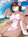  anthro bikini breasts brown_hair brown_scales brown_tail brown_wings cetacean chanette_(capuccinichan) cleavage clothed clothing dragon eyebrows facial_piercing female fish_tail hair hybrid lip_piercing mammal marine membranous_wings multicolored_scales navel orca piercing pink_eyes scales scalie skimpy skylosminkan small_wings smile solo swimsuit thick_tail thick_thighs two_tone_scales two_tone_tail whale white_scales white_tail wings 