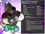  2016 akita anthro apron barefoot black_eyes black_fur black_nose black_topwear blue_bottomwear brown_fur canine clothed clothing dog fangs fully_clothed fur gabshiba jeans looking_at_viewer male mammal model_sheet multicolored_fur muscular pants solo text tray voff_akita waiter white_fur 