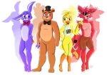  2018 anthro avian bear bird bonnie_(fnaf) bow_tie canine chica_(fnaf) chicken digital_media_(artwork) eye_patch eyewear female five_nights_at_freddy&#039;s fox foxy_(fnaf) freddy_(fnaf) fur hat hi_res insanysage lagomorph male mammal rabbit top_hat video_games 