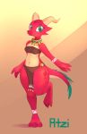  3_toes anthro atzi aztec b-epon bandeau breasts clothing fan_character feathers female invalid_color invalid_tag jewelry kobold lizard loincloth mesoamerican paint patterns reptile scalie toes wide_hips 