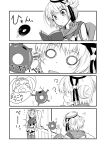  collared_shirt comic commentary_request dixie_cup_hat double_bun enemy_lifebuoy_(kantai_collection) gambier_bay_(kantai_collection) greyscale hairband hat hat_ribbon ichimi kantai_collection long_sleeves military_hat monochrome multiple_girls neckerchief open_mouth ribbon sailor_collar samuel_b._roberts_(kantai_collection) school_uniform serafuku shirt short_hair shorts sleeve_cuffs thighhighs translated twintails 