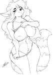  2018 anthro barely_visible_genitalia barely_visible_pussy big_breasts blush bra breasts chalo clothing elbow_tufts exposed_breasts female hair hi_res inner_ear_fluff long_hair looking_at_viewer mammal monochrome navel nipples panties panty_pull portrait procyonid pussy raccoon ringtail simple_background smile solo three-quarter_portrait tracy_(sailoranna) tuft underwear 