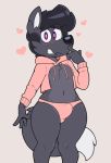  &lt;3 2018 acstlu anthro black_hair blush bulge canine clothed clothing drawyourfursona fox fur girly grey_fur hair looking_at_viewer mammal meme navel panties partially_clothed phurcy pink_sweater purple_eyes simple_background solo thick_thighs twitter_hoodie underwear wide_hips 