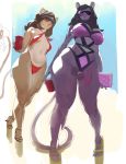  2018 anthro balls bikini biped black_balls black_fur black_hair black_tail breasts brown_fur brown_hair brown_tail clothed clothing cup dickgirl digital_media_(artwork) duo eyewear feline female flaccid footwear front_view fur hair hi_res high_heels holding_cup holding_object humanoid_penis intersex kenno_arkkan lion long_hair low-angle_view mammal multicolored_fur one-piece_swimsuit panther penis poking_out purple_penis purse shoes small_breasts standing sunglasses swimsuit tail_tuft tan_fur tuft two_tone_fur 