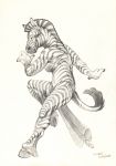  2018 anthro black_and_white bra clothed clothing equine eyes_closed female fur hooves loincloth mammal mane monochrome pencil_(artwork) scale_(artist) side_view signature simple_background solo striped_fur stripes traditional_media_(artwork) underwear white_background zebra 