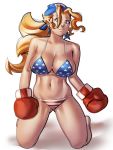  1girl american_flag american_flag_bikini bikini blonde_hair blue_eyes breasts capcom cleavage flag_print justice_gakuen large_breasts long_hair navel solo swimsuit tiffany_lords 