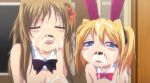  2girls akane_(namanaka_hyaku_percent!) akimi_(namanaka_hyaku_percent!) animal_ears animated animated_gif bunny_ears bunny_girl cum cum_in_mouth multiple_girls namanaka_hyaku_percent! 