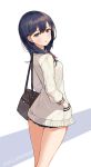  :p aliceblue bag bangs black_hair cardigan commentary_request copyright_name cowboy_shot from_side hair_between_eyes hand_in_pocket handbag highres long_hair looking_at_viewer looking_back miniskirt pleated_skirt purple_eyes skirt solo ssss.gridman takarada_rikka thighs tongue tongue_out 