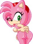  ;p amy_rose animated anthro bent_over breasts butt chibi digital_media_(artwork) eyelashes female green_eyes hairband hedgehog looking_back low_res mammal nipples nude one_eye_closed pixel_(artwork) pixel_animation simple_background solo sonic_(series) sonictopfan spanking taunting tongue tongue_out white_background wink 