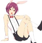 animal_ears bow bowtie bunny_boy bunny_ears bunny_tail fang free! funikurikurara looking_at_viewer male_focus matsuoka_rin open_mouth red_hair shorts solo suspenders tail wrist_cuffs younger 