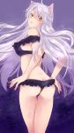  animal_ears ass back bare_shoulders black_bra black_hanekawa black_panties bra breasts cat_ears closed_mouth commentary_request hanekawa_tsubasa highres large_breasts lingerie long_hair looking_at_viewer monogatari_(series) nekomonogatari panties shima_riu silver_hair slit_pupils solo underwear underwear_only very_long_hair yellow_eyes 