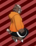 2018 3d_(artwork) anthro barefoot boar clothing digital_media_(artwork) eyebrows hoodie hooves jeans male mammal moobs overweight pants porcine simple_background slightly_chubby smile solo suspenders sweater thick_eyebrows thick_thighs tusks v--r vii_rii_(v--r) 