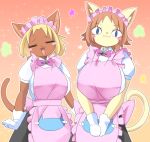  1girl blonde_hair blue_eyes brown_hair cat furry letsuo maid smile solo 