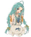 :d ahoge apron bangs bare_shoulders blue_bow blue_eyes blue_hair blush bow braid dress fingerless_gloves forehead frilled_apron frills gloves granblue_fantasy hair_ornament hair_ribbon hairclip hands_up head_tilt index_finger_raised long_hair low_twintails lyria_(granblue_fantasy) nuno_(pppompon) open_mouth orange_gloves parted_bangs ribbon simple_background sketch sleeveless sleeveless_dress smile solo twin_braids twintails upper_body very_long_hair white_apron white_background white_dress yellow_ribbon 