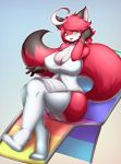  2018 anthro big_breasts biped blush breasts camel_toe canine chair cleavage clothed clothing dress_shirt female fluffy fluffy_tail fox fur gloves_(marking) hair legwear long_tail looking_at_viewer mammal markings multicolored_fur nipple_bulge panties red_fox red_fur red_hair red_tail shirt simple_background sitting solo stockings tailzkim thigh_highs two_tone_tail underwear white_background white_fur yellow_eyes 