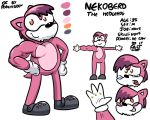  4_fingers anthro black_nose black_shoes clothing crocs fan_character footwear fur gloves hair hedgehog humor male mammal model_sheet multicolored_hair orange_eyes pink_ears pink_fur pink_hair pokehidden shoes simple_background smile solo sonic_(series) standing text toony two_tone_hair white_background 