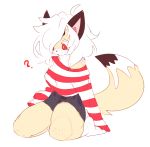  ? anthro blush canine clothed clothing female fennec fox freckles fur furbait_(artist) fuzzy_(character) hair mammal red_eyes simple_background sitting solo white_background white_hair 