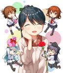  &gt;_&lt; :d ^_^ ^o^ absurdres akatsuki_(kantai_collection) anchor_symbol arm_up bad_revision black_hair black_legwear blue_eyes blue_hair blush box brown_eyes brown_hair chestnut_mouth chibi closed_eyes commentary_request downscaled_revision eyebrows_visible_through_hair flat_cap flower folded_ponytail gift gift_box hair_ornament hairclip hand_on_own_cheek happy hat hibiki_(kantai_collection) highres holding houshou_(kantai_collection) ikazuchi_(kantai_collection) inazuma_(kantai_collection) japanese_clothes kantai_collection kappougi loafers long_hair looking_at_viewer md5_mismatch miyabi_(miyabeeya) multiple_girls open_mouth pantyhose pleated_skirt ponytail purple_hair school_uniform serafuku shoes short_hair silver_eyes silver_hair simple_background skirt smile thighhighs verniy_(kantai_collection) xd zettai_ryouiki 