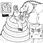  2009 black_and_white crocodile crocodilian dramamine duo english_text eye_contact flir hypnosis imminent_vore lagomorph male male_pred male_prey mammal mind_control monochrome nude reptile saliva scalie scarf spiral_eyes text tongue tongue_out vore 