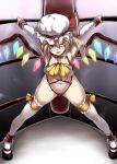  1girl alternate_costume blonde_hair bow flandre_scarlet hat highres leotard mary_janes red_eyes shoes side_ponytail tobisawa touhou white_legwear wings wrestling_outfit wrestling_ring 