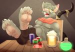  4_toes alcohol anthro beer beverage card_game chips_(disambiguation) eyewear feet foot_focus fur gambling gaming goggles hair league_of_legends male mammal open_mouth poker potion rat riot_games rodent scarf teeth toes tongue twitch video_games xdarkspace 