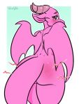  2018 anthro arnachy blush butt digital_media_(artwork) dragon female hi_res horn looking_at_viewer looking_back rear_view rose_(natsunomeryu) solo spank_marks wings 