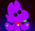  4_fingers ambiguous_gender black_background black_eyes canine collar fur gallil gallil_(character) green_paws green_tongue lagomorph mammal monster purple_fur simple_background solo text unknown_species 