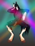  2017 anthro balls black_fur black_hair blue_eyes digital_media_(artwork) equine fur hair hooves horse male mammal penis rayley simple_background sitting solo 