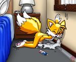  4_toes all_fours anthro bed bedroom blush canine cum cumshot erection excessive_cum eyes_closed fox hindpaw lube male mammal masturbation messy miles_prower multiple_tails nude open_mouth orgasm paws penis sega solo sonic_(series) sonic_team tails toes twotails 