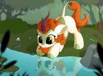  2018 anti1mozg autumn_blaze_(mlp) collaboration digital_media_(artwork) feral friendship_is_magic hi_res kirin lily_pad my_little_pony negasun outside plant reflection solo water 