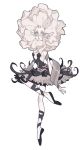  2018 ballet_shoes black_clothing black_dress blue_eyes blush clothing dandelion dress female flora_fauna footwear grey_dress grey_nails humanoid juanmao1997 long_ears looking_down monster_girl_(genre) not_furry pale_skin plant sad shoes simple_background solo standing standing_on_one_leg thorns tutu white_background 