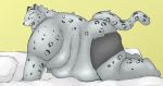  2018 all_fours angry anthro bed belly big_belly black_nose clothed clothing digital_media_(artwork) feline fur half-closed_eyes kemono kneeling looking_at_viewer love_handles male mammal moobs mostly_nude obese_male on_bed open_mouth overweight overweight_male pillow shorts solo teeth tiger tongue topless white_fur white_tiger ガブ 