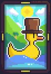  ambiguous_gender avian bird digital_media_(artwork) duck hat pixel pixel_(artwork) portrait simple_background sky sun top_hat water 