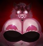  2019 areola areola_slip belly big_belly big_breasts bra breasts cat clothing digital_media_(artwork) eyewear feline female front_view glasses mammal navel nightmare_fuel ophelia_(sssonic2) overweight sharp_teeth simple_background sssonic2 static teeth underwear 