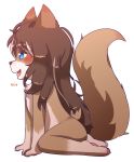 2018 anthro auvere blue_eyes canine cub digital_media_(artwork) female fur hair hi_res mammal open_mouth paws solo tongue wolf young 