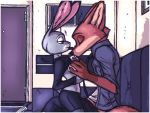  anthro breast_grab breasts canine clothing comic disney duo female fox fur hand_on_breast judy_hopps lagomorph leggings legwear luraiokun male male/female mammal necktie nick_wilde purple_eyes sofa zootopia 