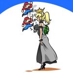  1boy 1girl 1up afterimage black_dress blue_earrings borrowed_design bouncing_breasts bowsette bracelet breasts collar crown dress faceless faceless_female from_side gameplay_mechanics high_heels jewelry jumping kogane_(staygold) large_breasts long_dress lowres mario mario_(series) motion_blur motion_lines new_super_mario_bros._u_deluxe spiked_armlet spiked_bracelet spiked_collar spiked_shell spikes standing strapless strapless_dress super_crown super_mario_bros. sweatdrop turtle_shell 