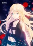  black_jacket blonde_hair blue_eyes choker collarbone floating_hair hair_between_eyes hobak jacket long_hair looking_at_viewer open_clothes open_jacket rachel_gardner satsuriku_no_tenshi shirt solo standing striped striped_shirt very_long_hair 