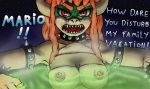  angry bathing bowser breasts collar crossgender dialogue english_text female hair horn mario_bros nintendo nipples nsfy_(artist) red_hair scalie sharp_teeth solo spiked_collar spikes super_mario_sunshine teeth text video_games 