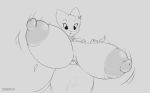  2018 anthro big_breasts blush breast_expansion breasts clothed clothing feline female grey_background huge_breasts hyper hyper_breasts katia_managan khajiit mammal prequel schwoo simple_background sketch the_elder_scrolls video_games 