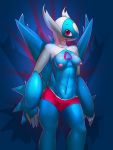  2014 abs anthro anthrofied blush breasts clothed clothing crossgender digital_media_(artwork) elpatrixf female latios legendary_pok&eacute;mon looking_away looking_up navel nintendo nipples open_mouth pok&eacute;mon pok&eacute;mon_(species) pok&eacute;morph red_eyes shadow solo topless underwear video_games 