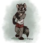  aggressive barefoot boxer_briefs clothing male mammal procyonid raccoon red_underwear shirt tank_top tinydeerguy undershirt underwear white_shirt 