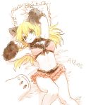  alternate_costume bed blonde_hair breasts cleavage commentary_request dark_magician_girl duel_monster green_eyes long_hair looking_at_viewer marshmallon panties pillow smile solo underwear yuu-gi-ou yuu-gi-ou_duel_monsters yuza 